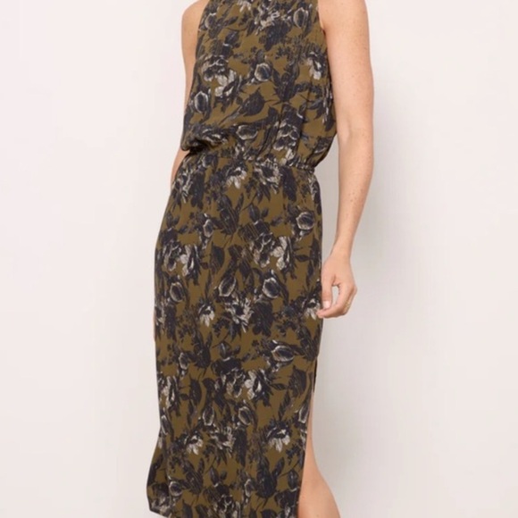 Evereve Dresses & Skirts - Evereve Olive and Black Floral Midi Dress